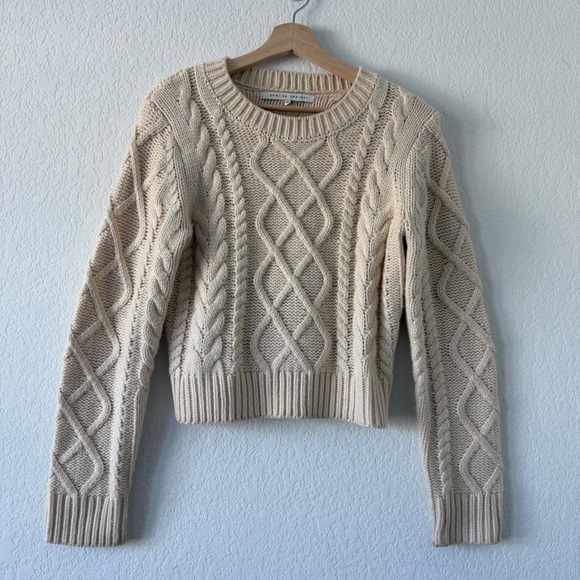 English Factory Womens Cream Cable Knit Cropped Sweater Size Med Ivory Pullover - Picture 3 of 6